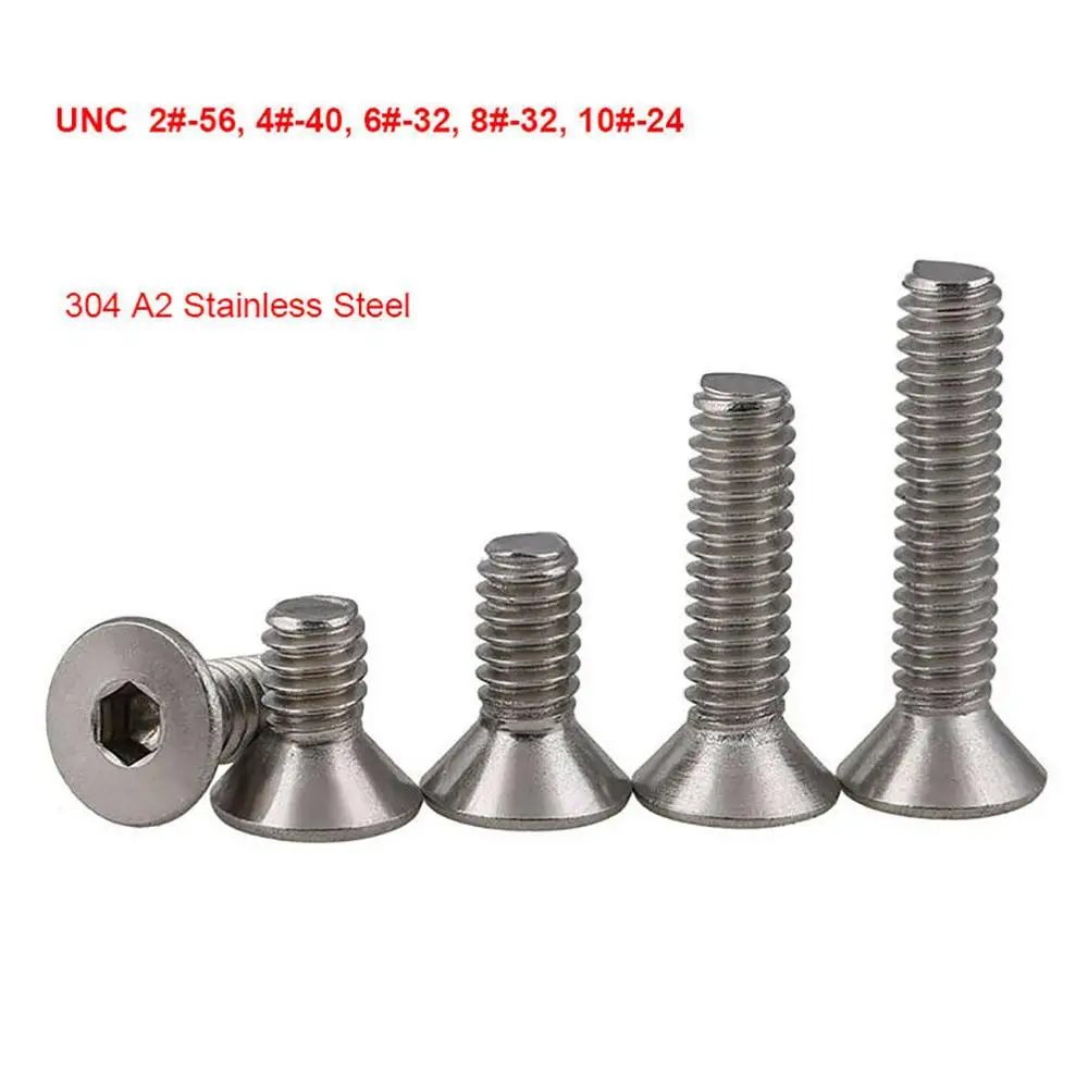 10Pcs-30Pcs Hex Hexagon Socket Countersunk Screws UNC 304 Stainless Flat Head Allen Bolts 2#-56 4#-40 6#-32 8#-32 10#-24