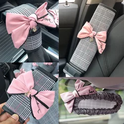 Diamond Bowknot Universal Car Gear Shifter Handbrake Cover Plaid fabric Auto Seat Belt Mirror Case Car Interior Decor Accessory