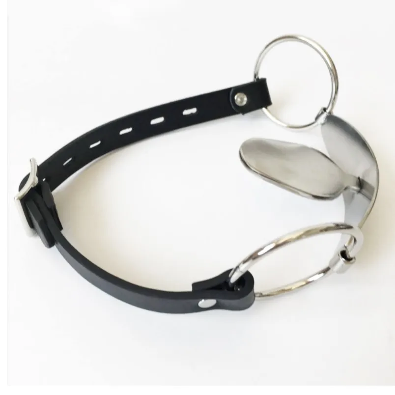 BDSM Stainless Steel Tongue Depressor Mouth Gag PU Leather Head Harness Bondage Restraints Adult Slave Fetish Coupels Sex Toys