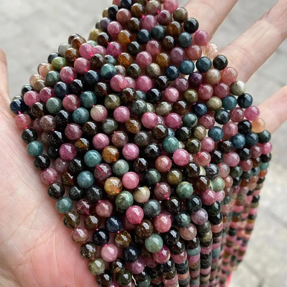 6mm High Quality Natural Tourmaline Stone Beads Fit Bracelet Round Loose Tourmaline Crystal Beads For Jewelry Making Strand 15''