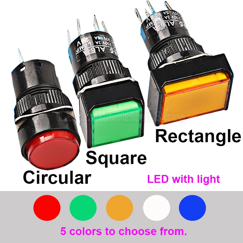 

1Pcs White 16mm LA16 LED Light Push Button Switch Self-locking/Latching Self-reset/Momentary 3Pin 5Pin 6Pin 8Pin