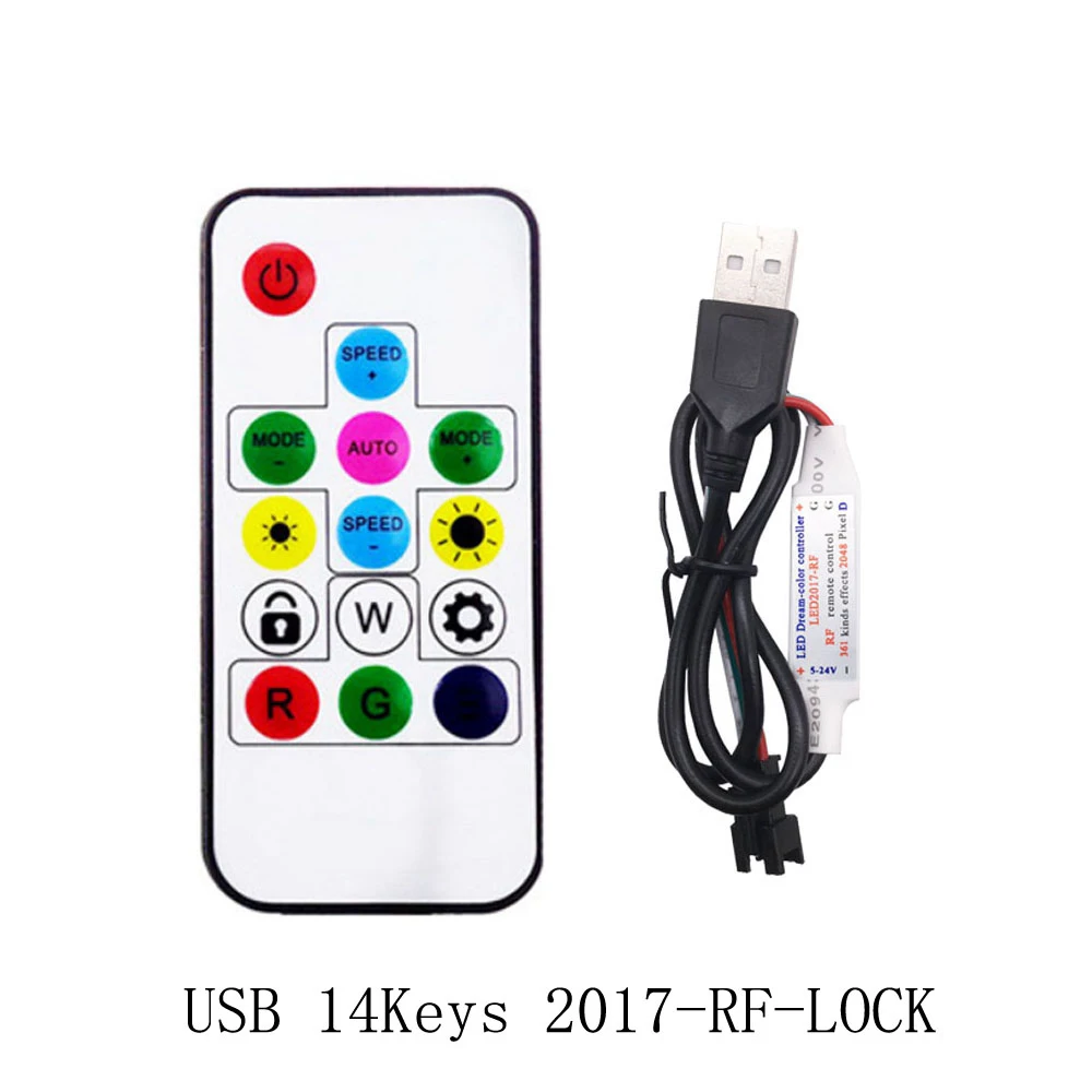 WS2811 WS2812B SK6812 Led Pixel Controller USB/DC MINI 3Keys RF 14/17/21Keys  With Remote Controller DC5-24V