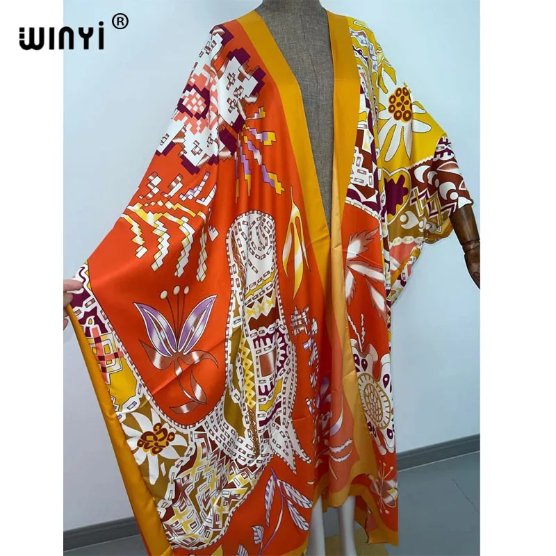 WINYI abiti da cocktail kimono Cardigan da donna punto kimono Cocktail sexcy Boho Maxi abito da sera in seta con maniche a pipistrello per vacanze africane