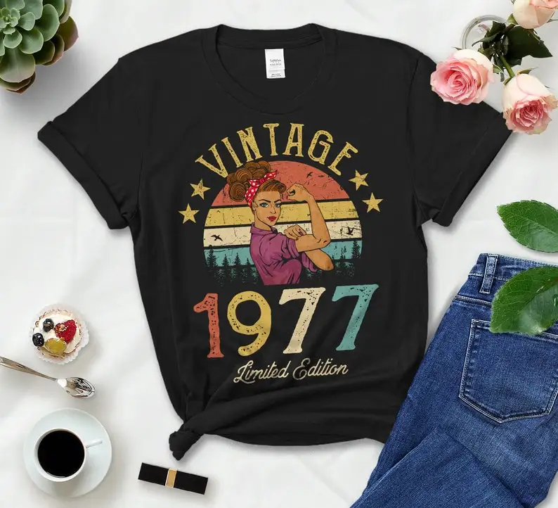 Vintage 1977 Limited Edition Classic Womens TShirt, Funny Retro 45th Birthday Gift Idea  Grandmom Mom Wife Girl Daughter Shirt