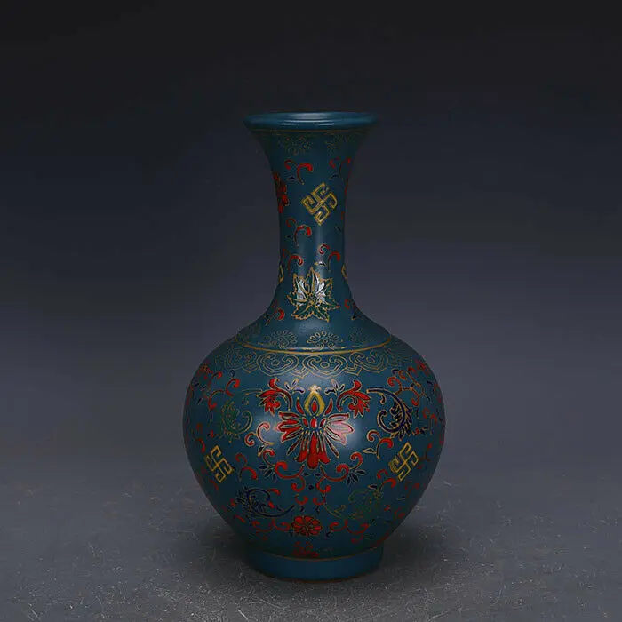 

Chinese Colour Enamel Porcelain Qing Yongzheng Blue Glaze Peacock Vase 9.4 inch Antique Imitation Decoration Ornaments