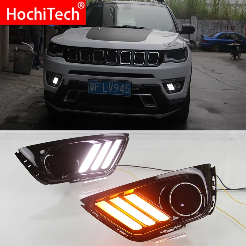 

Car flashing LED DRL Daytime Running Light Daylights for Jeep Compass 2016 2017 2018 2019 With Yellow Turn Signal lamp