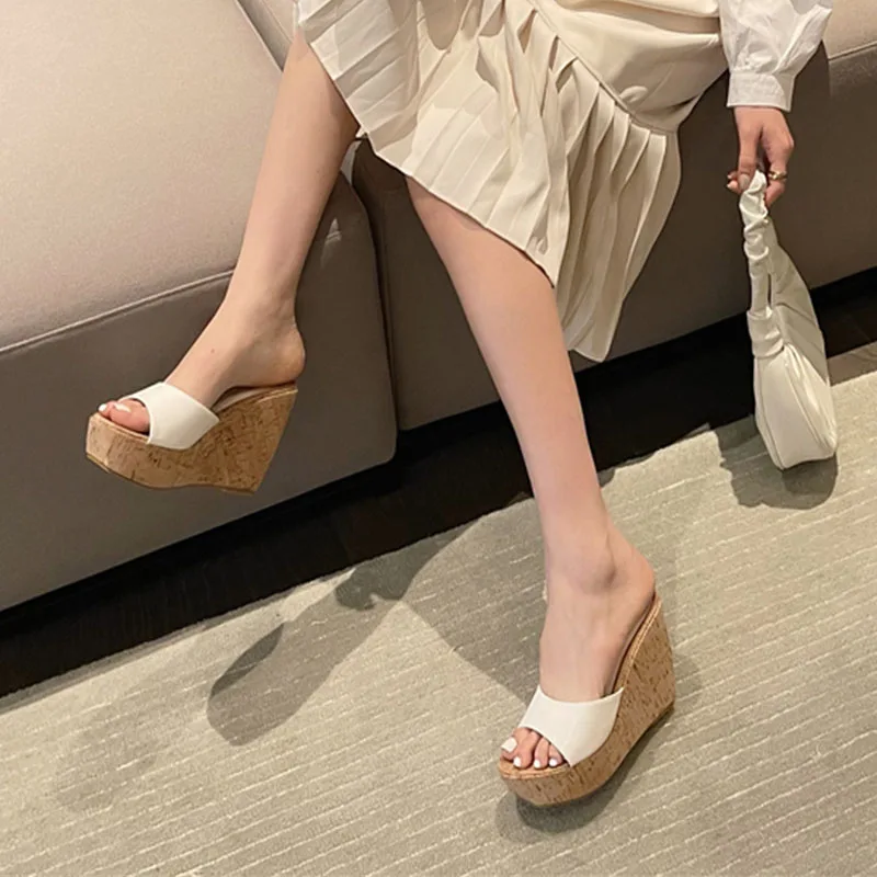 Voesnees Women Slipper Shoes Fashion Summer Casual 12CM Wedges High-Heeled Shoes 2021 New One Word Band Concise Classics Sandals