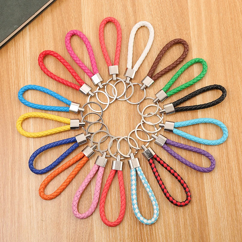 5 Pcs PU Leather Braided Woven Rope Keychain Holder Key Car Trinket Keyring Bag Charm Key Chain Women Men Key Ring Wholesale