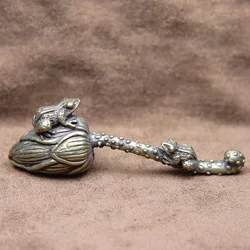 Antique Brass Mother Child Frogs Lotus Zen Small Ornament Pure Copper Animal Miniatures Figurines Tea Pet Home Decor Accessories