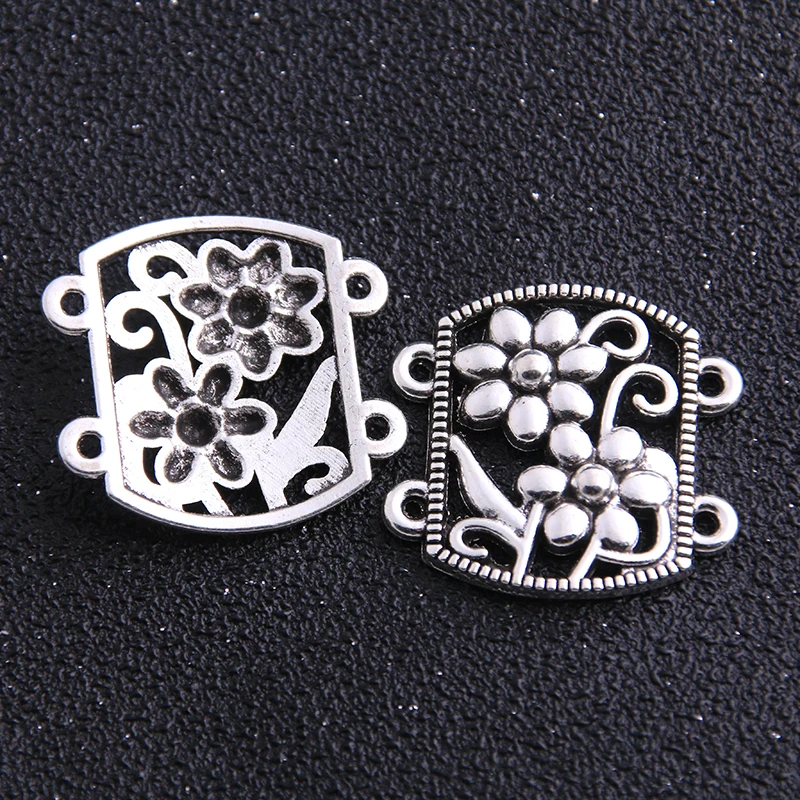 6pcs 28*29mm Retro Two Color Zinc Alloy Hollow Flower Pendants Connectors Linker For DIY Charm Jewelry Accessorie