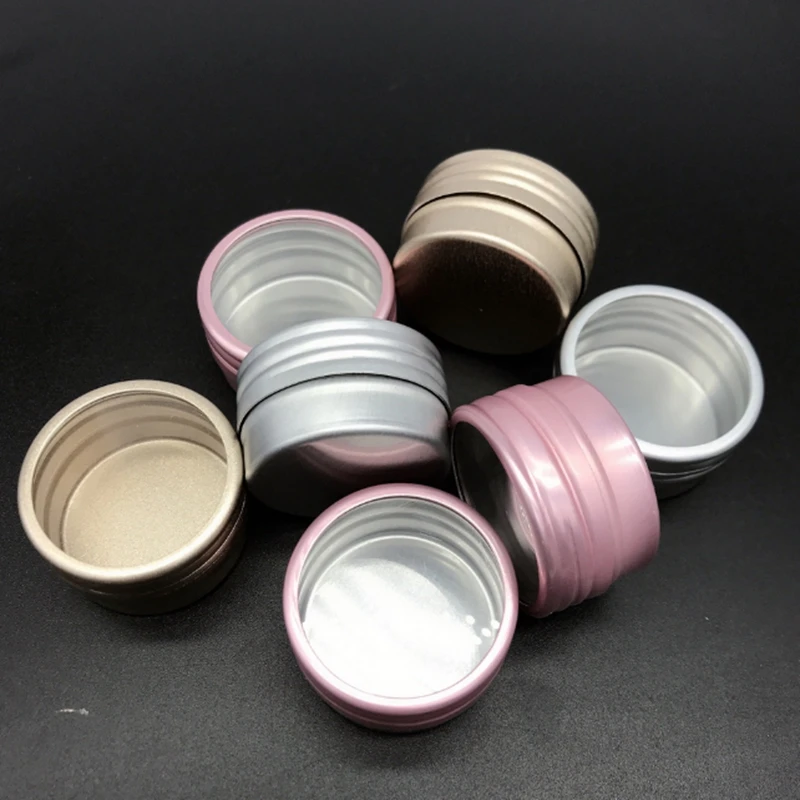 

100pcs 10g Empty Aluminium Cosmetic Bottle Tin with window Round Jar Can Nail Decoration Crafts Pot Container pink gold