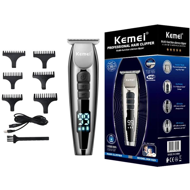 Kemei LCD Electric Hair Clipper Professional Shaver Beard Barber 0mm Hair Cutting Machine USB Rechargeable 3-speed adjustment