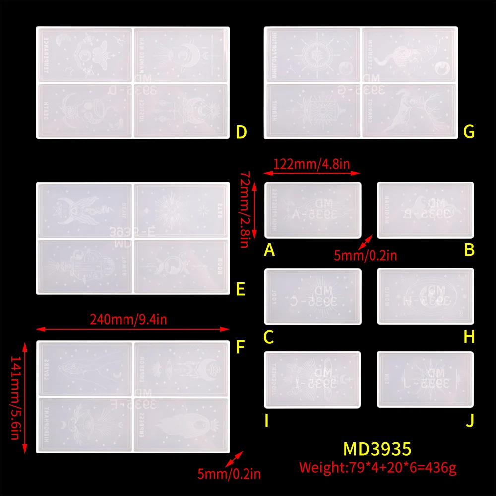 22PCS/Pack DIY Tarot Silicone Resin Mold UV Resin Epoxy Witch Divination Prophecy Crystal Casting Silicon Mould Party Game Craft