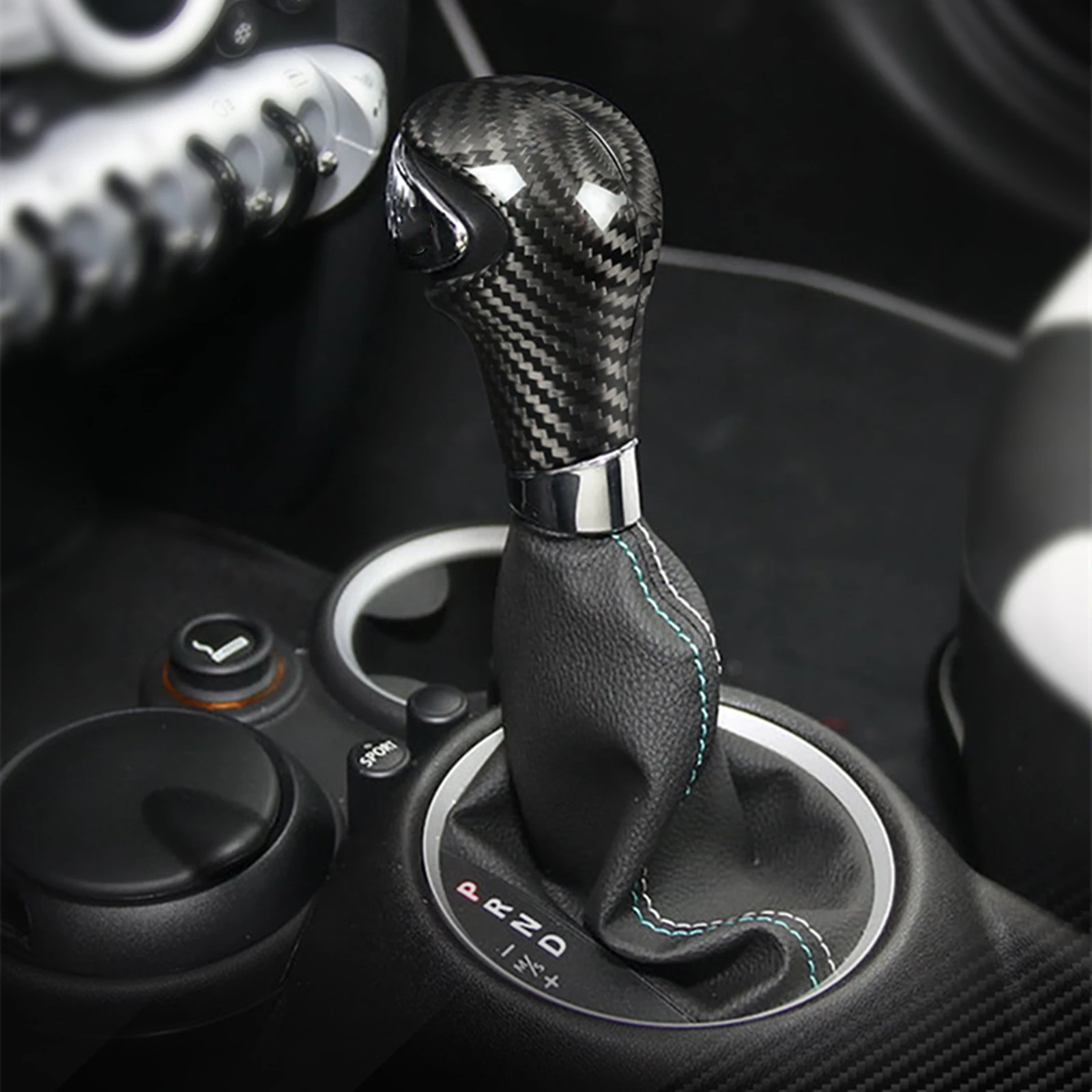 Car Gear Shift Knob Cover Trim For Mini Cooper R55 R56LCI R60 2006-2014 Real Carbon Fiber Shifter Handlebar Head Case Cap Decor