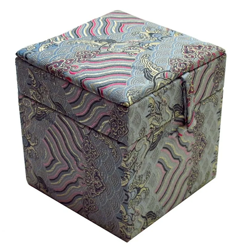 12 Cube Luxury Cotton Filled Decorative Jewelry Collection Box Chinese Silk Brocade Wooden Storage Box Gift Packaging