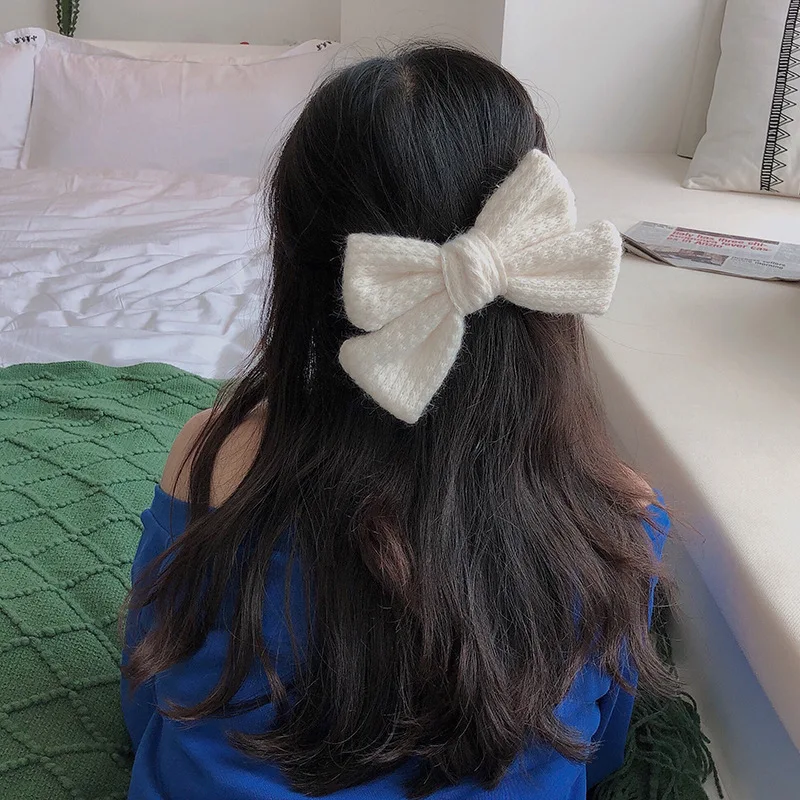 New fashion girl wool knitted big bow hairpin temperament top clip sweet hair card headdress hair accessories