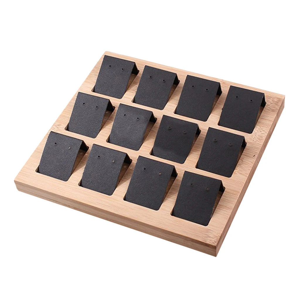 Velvet/Leatherette Bamboo Jewelry Display Rack 12 Pair Display Cards for Earrings Necklace Jewelry Accessoriess Jewelry Holder