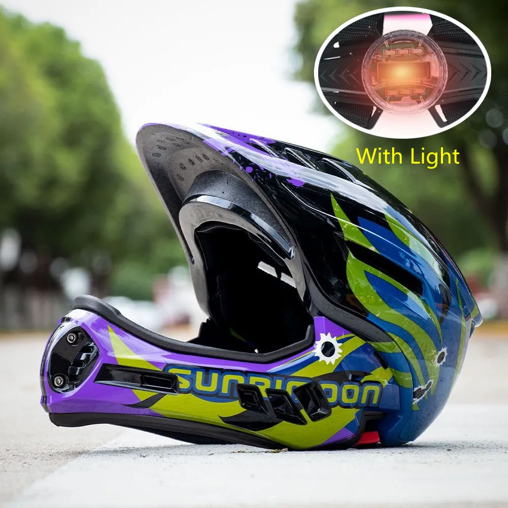 Kids Detachable Full Face MTB Children Helmet With Light Mountain Road bike Sports Safety Helmet for Cycling Skateboarding BMX