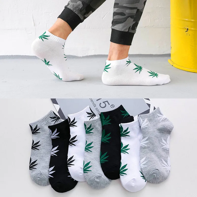 

5 Pairs Classic Shallow Mouth Breathable Socks Male Skateboard Spring Summer Maple Leaf Socks Ankle Man Tube Non-Slip Short Sox