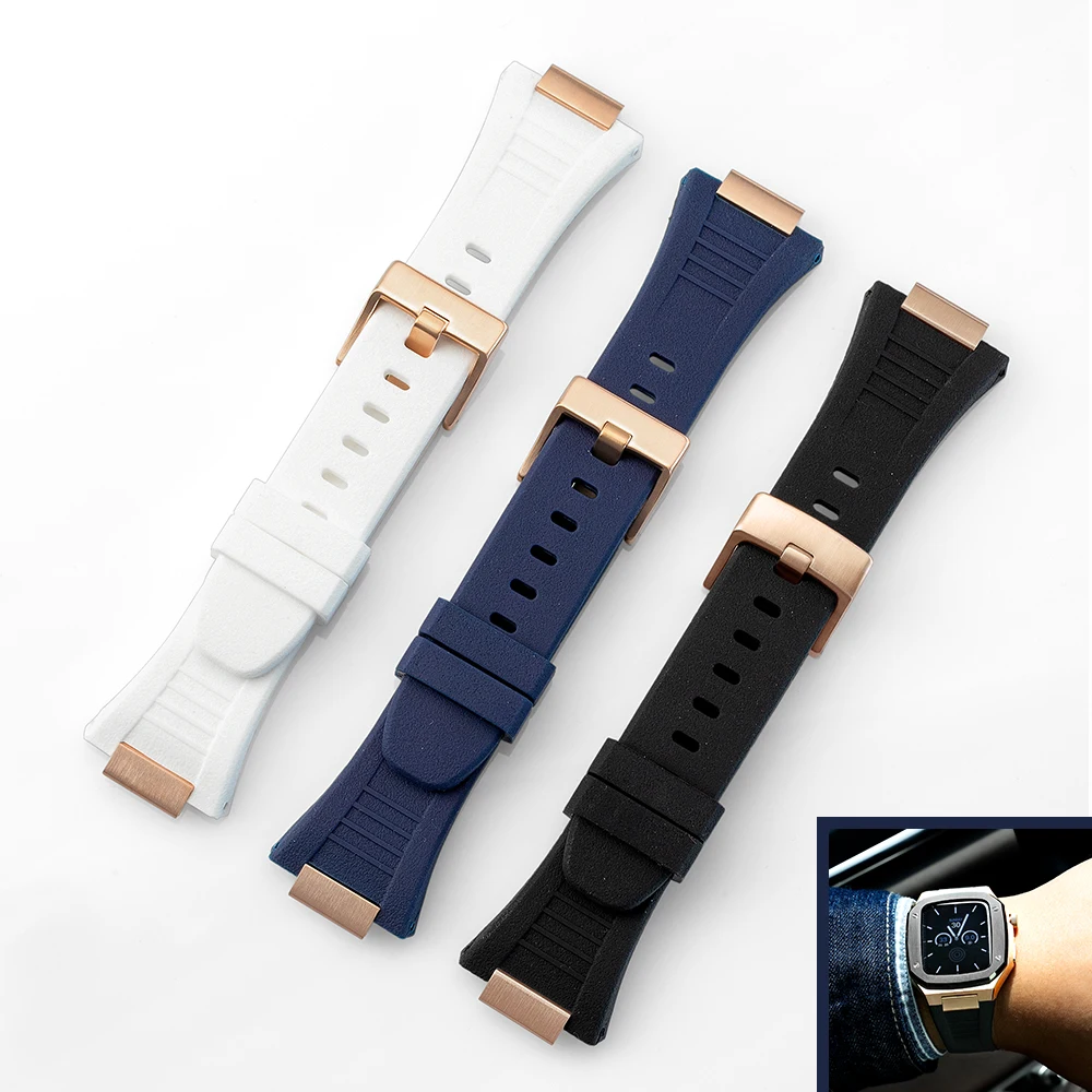 

Rubber strap black white blue stainless steel pin buckle suitable for our metal case silicone watch strap