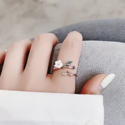 Simple Shell Flower Ring Women Female Cute Leaves Finger Romantic Birthday Gift Girlfriend Fashion Zircon Stone Jewlery