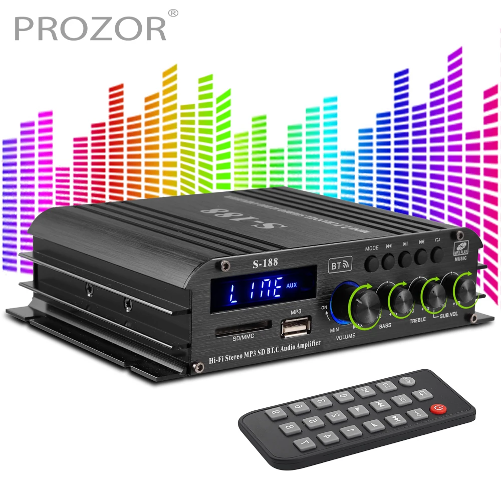 PROZOR S-188 Bluetooth Stereo HiFi Amplifier 2.1 CH Audio Power Amplifier Bass Treble Control Music Player Sound Speaker Amp 90W