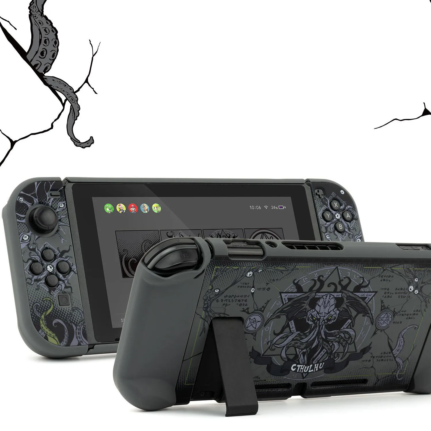 Матовая жесткая передняя задняя крышка, защитная крышка с кристаллами для Nintendo Switch 2/NS Oled JoyCon, защитный чехол для контроллера Cthulhu