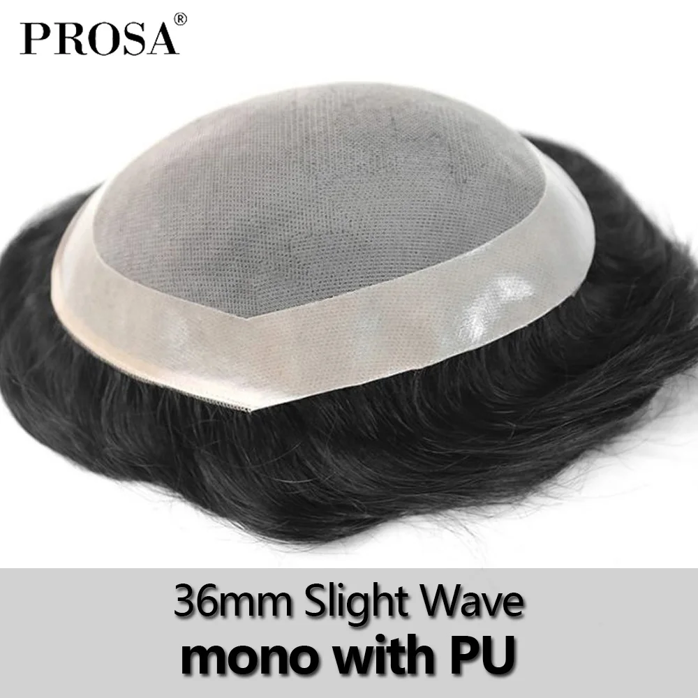 Super Thin Mono with PU 36 Slight Wave Men's Wig Men Natural Wig Man Hair System for Men fashion Male Hairpiece