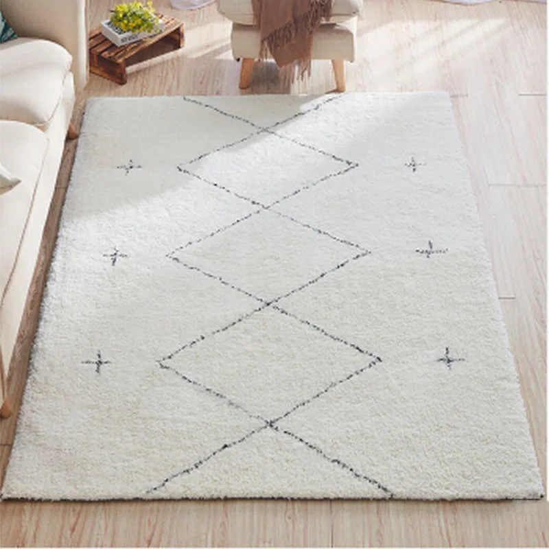 Nordic Shaggy Morocco Carpet Modern Cotton Hand Woven Plaid Rug Living Room Home Carpets Bedroom Decor Fluffy Rug Floor Mat