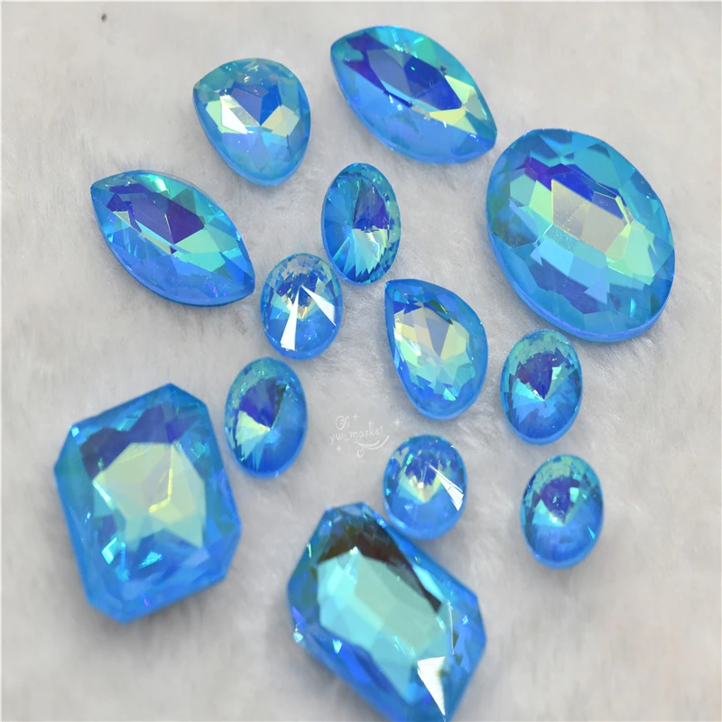 Aquamarine mocha AB glass  beads applique bright stones Crystals for jewelry diy teardrop square round