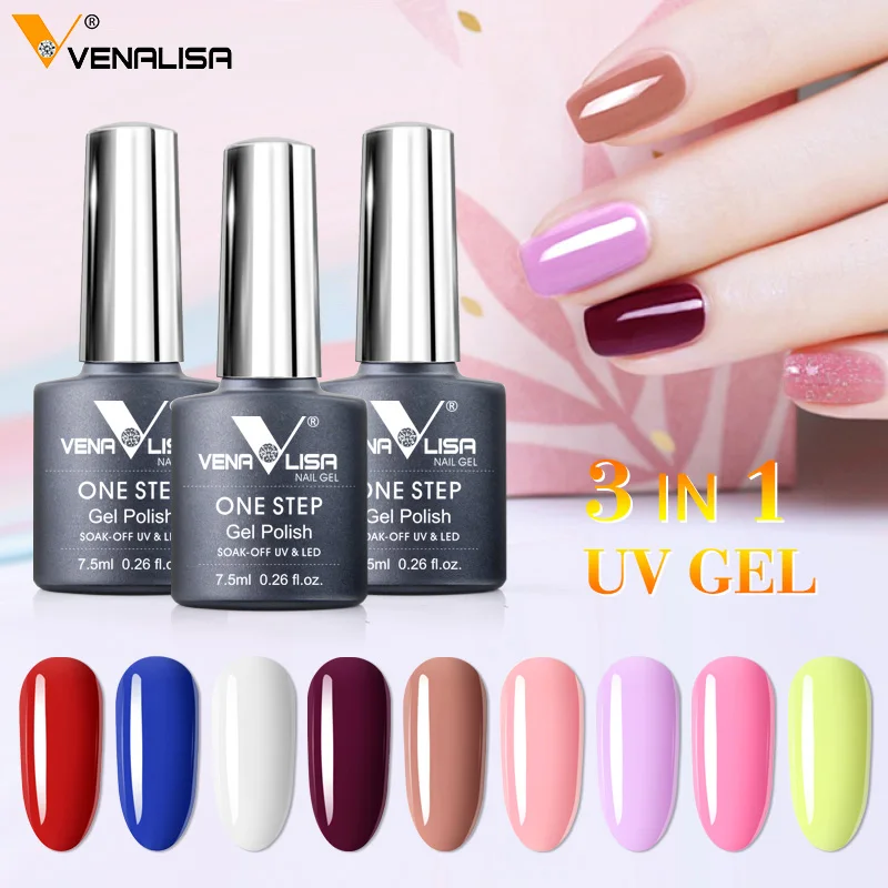 3 in 1 UV Gel Polish One Step Gel Lacquer VENALISA Soak off Organic UV LED Nail Gel Varnish Nail Art Salon New Arrival Varnish