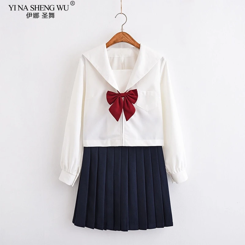 Uniformes blancos de Anime japonés para niñas de secundaria, disfraz de Cosplay JK, uniforme azul marino, Falda plisada, traje de marinero de estilo coreano