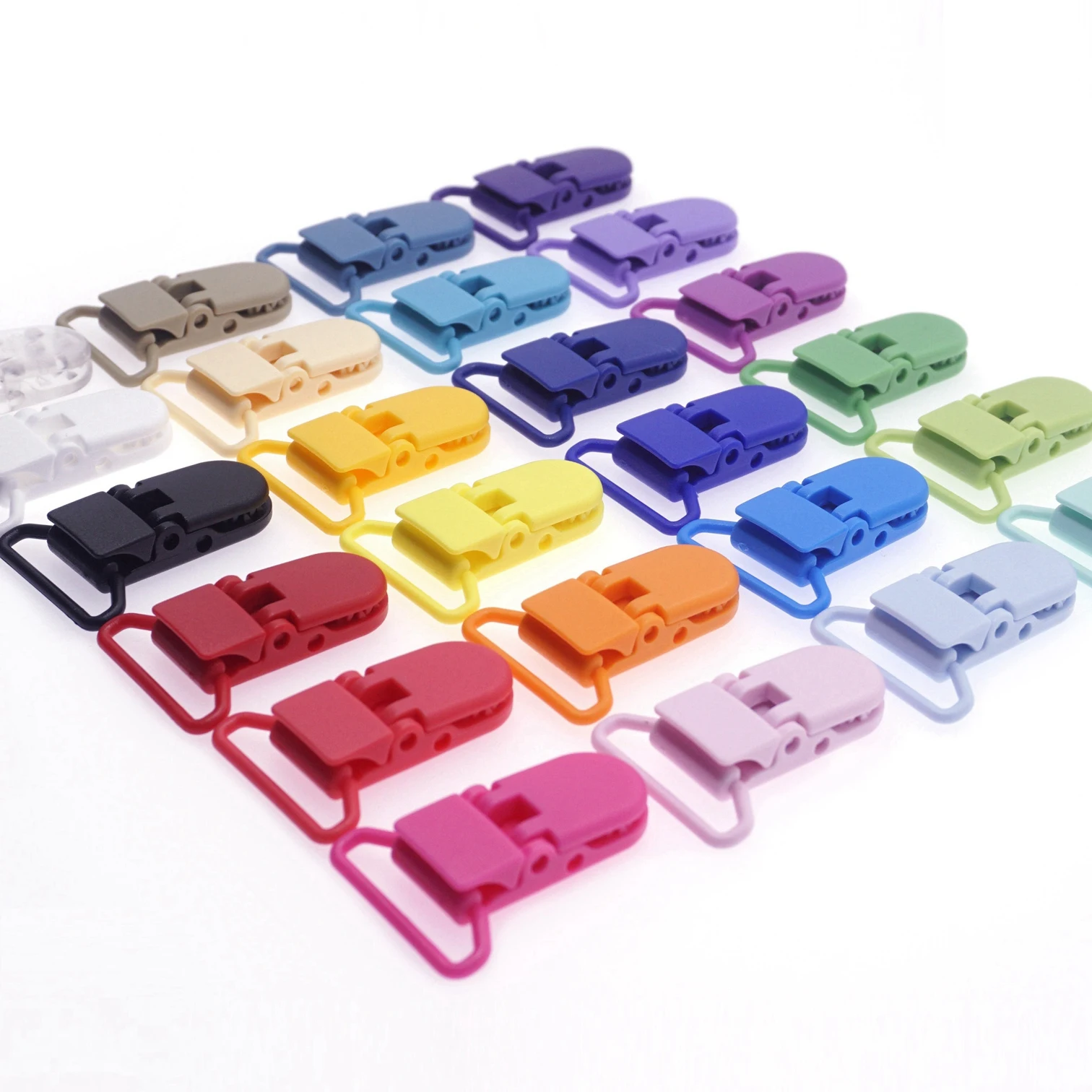 

15 Colors 200pcs Plastic suspender Clip Plastic Pacifier Clip Transparent Soother Clip For Baby Dummy Clip Mix Colors 25mm