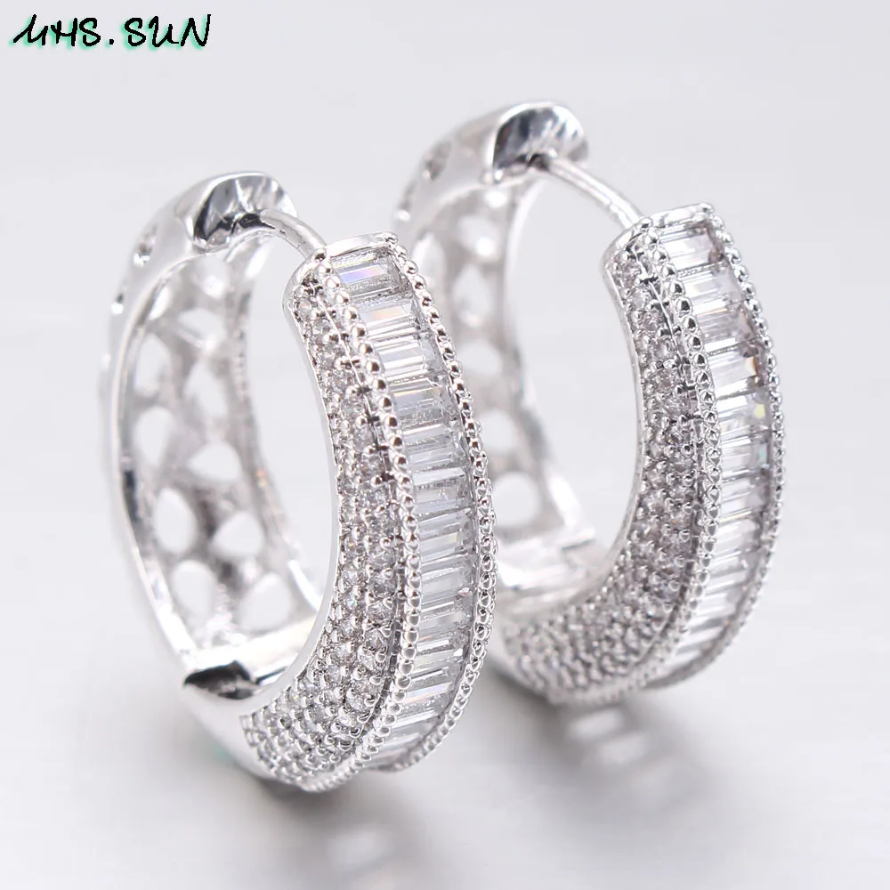 MHS.SUN 2019 New Elegant Women CZ Zircon Earrings Gold/Silver Color Vintage Crystal Hoop Earrings For Female Jewelry Best Gift