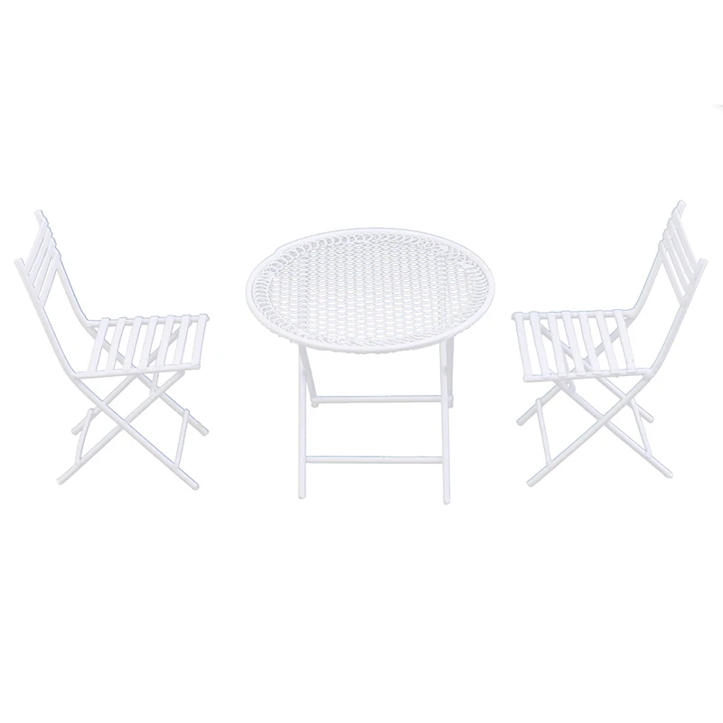 

Dollhouse Miniature Furniture White Iron Patio Table With 2 Chairs Leisure WG015