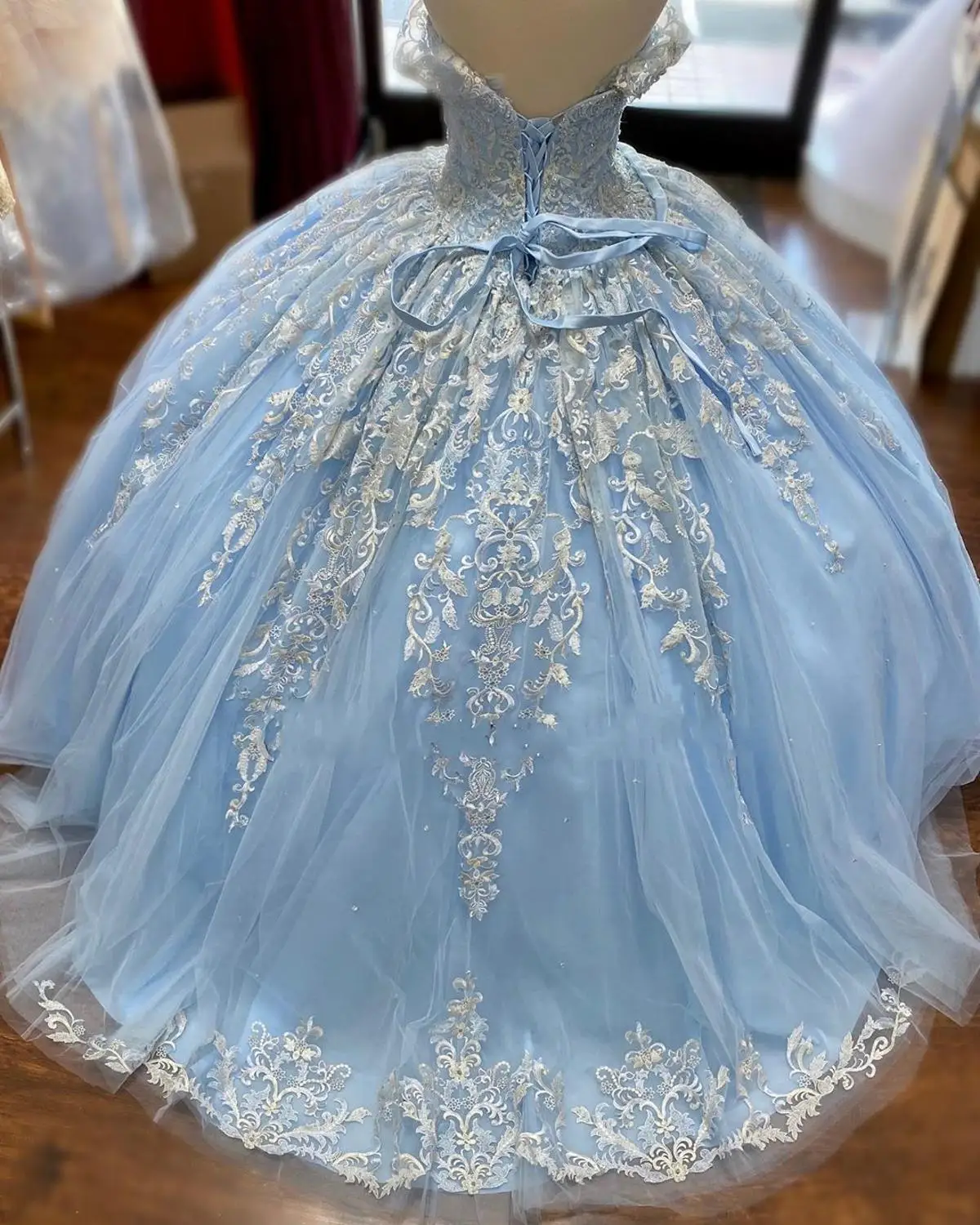 Cinderela-vestido de festa azul com cadarço, 15 anos, 2020, vestido inchado, quinceanera, ombro à mostra, doce