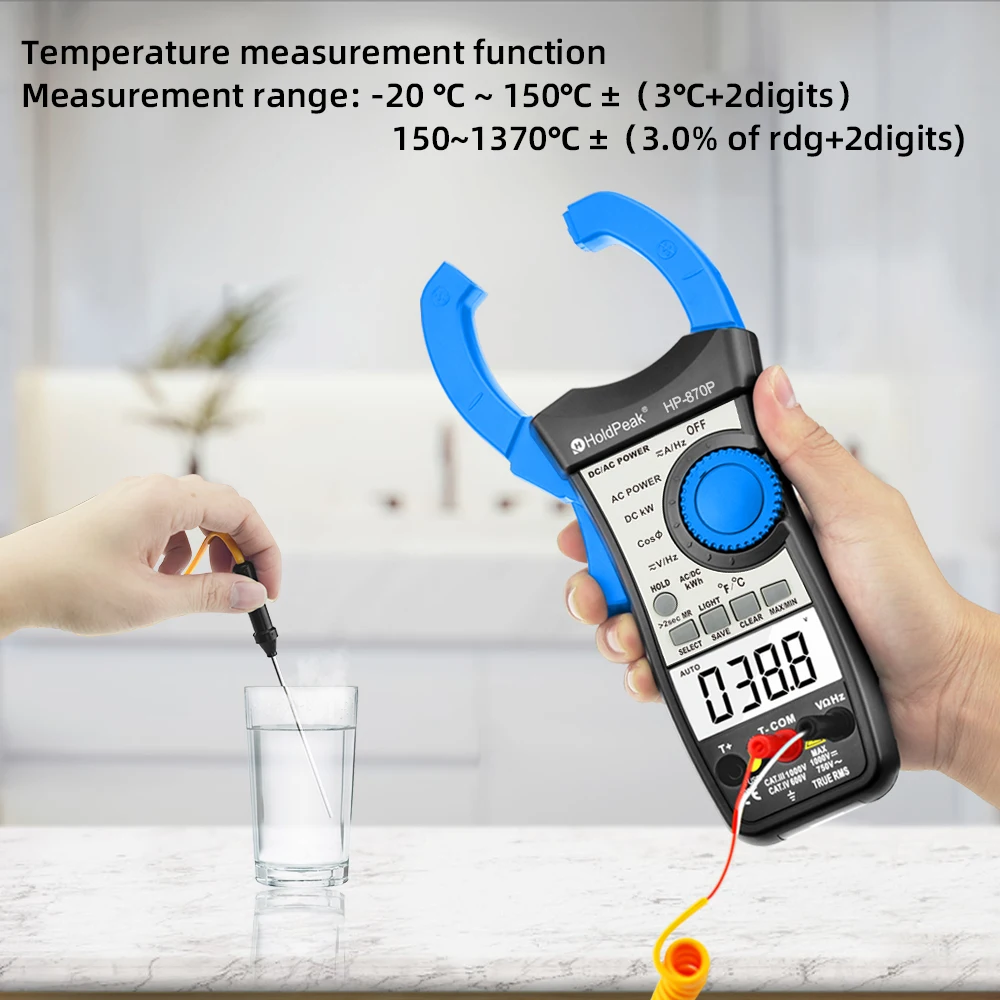 HoldPeak-HP-870P Power Clamp Meter, Voltímetro AC/DC, 999.9A Amperímetro, Multímetro Eletrônico, Energia Ativa Ferramenta De Diagnóstico