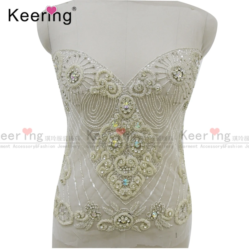 

Sexy Silver Rhinestone Bodice Applique Hand-Made For Wedding Dress, WDP-307,