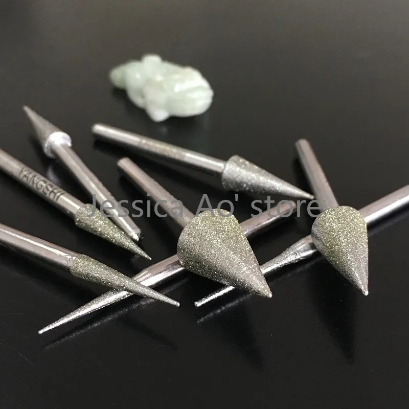 16pcs 1.5-10mm utensili abrasivi a forma di cono appuntito diamante e CBN testa di macinazione per mulino elettrico giada intaglio strumenti affilati