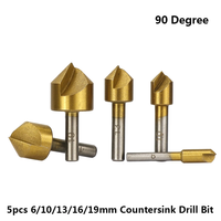 5pcs 90 Degree 6/10/13/16/19mm Countersink Drill Bit Set Carbon Steel Round Shank 1 Flute Drill Bit Wood Chamfering Cutter