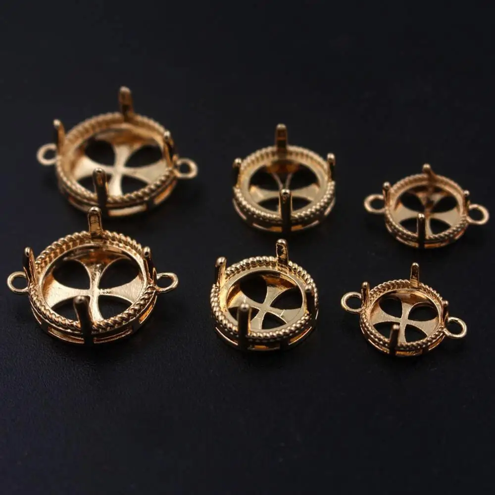 20pcs Brass Casted 8mm 10mm 12mm Open Back 4 Prongs Bezels Gem Stone CABs Cameo Base Connectors Quality DIY Jewelry Accessories