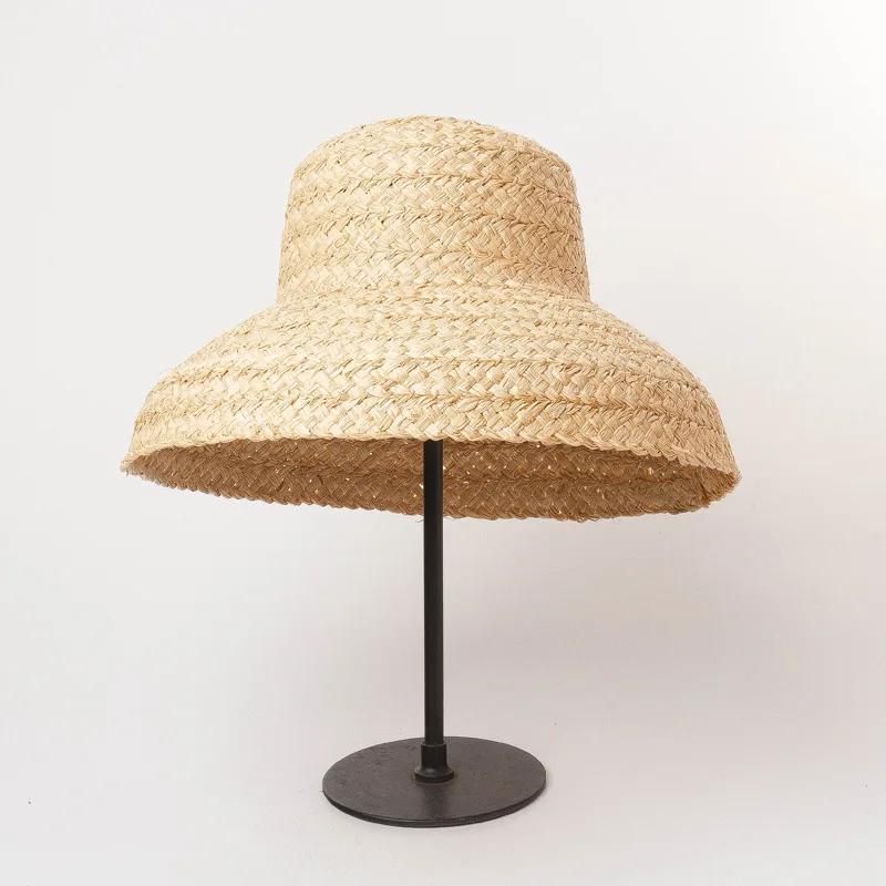 Mode Frauen Breite Krempe Bast Hut Frauen Urlaub Strand Hüte Flache Top Stroh Hut Sommer Sonnenhut Damen UV Eimer Hut Großhandel – Detail 9