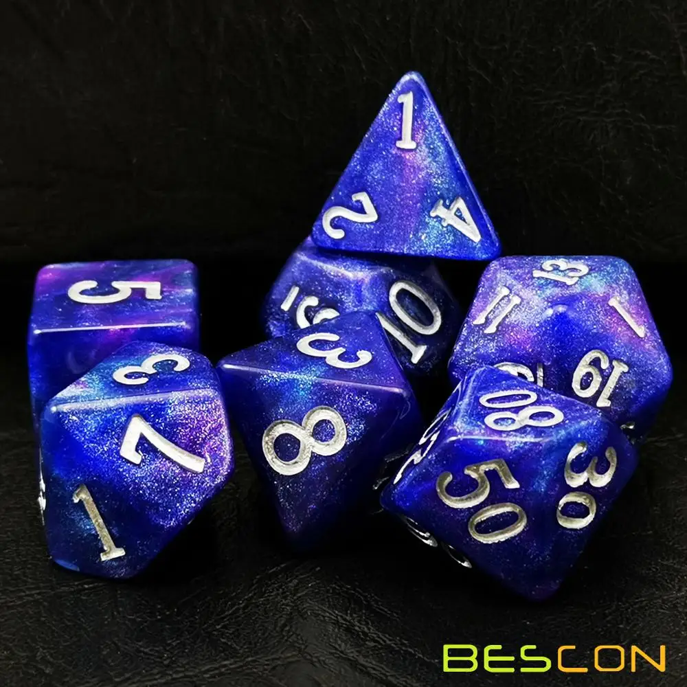 Bescon Starry Night Dice Set Series, 7pcs Polyhedral RPG Dice Set Milky Way, Midnight, Twilight