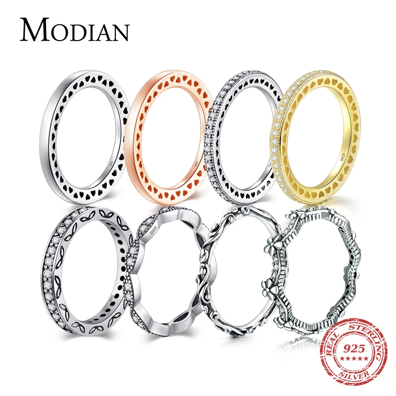 Modian Silver Gold Rose Shining Rings for Women Fashion 100% 925 Sterling Silver Stackable Finger Ring Wedding Statement Jewelry