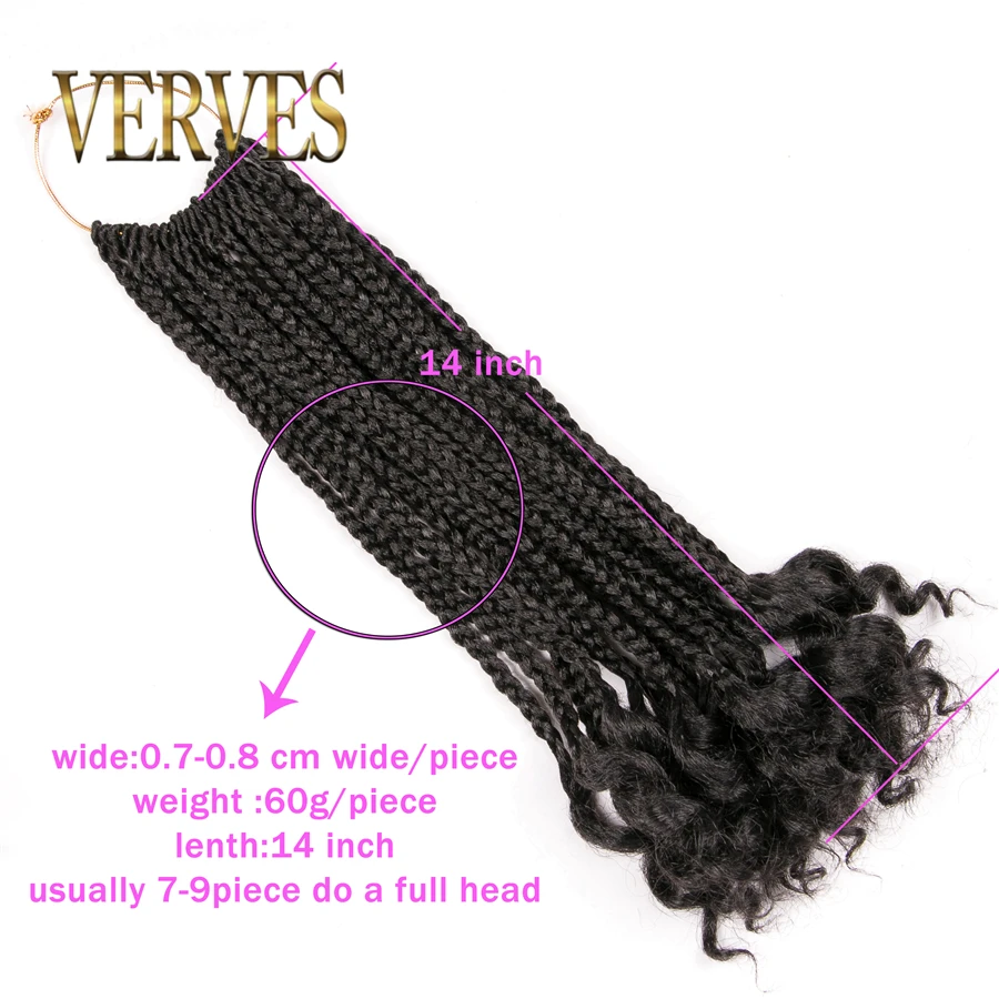 VERVES Box Braids Hair Synthetic 14 inch and 18 inch Crochet Hair Extensions 24 Strands/pack Ombre Braiding Hair Braids twist