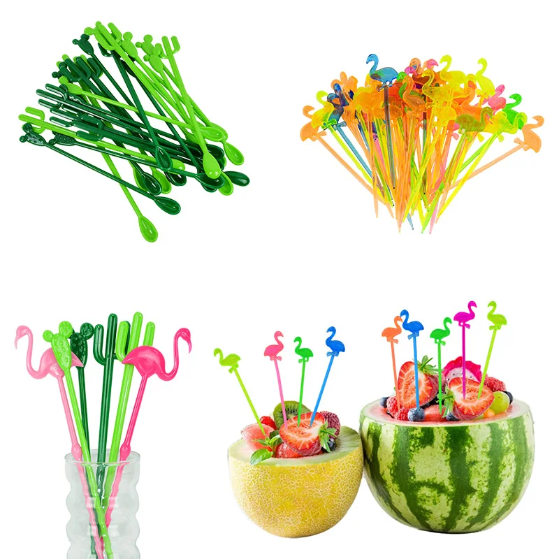 

50Pcs Animal Flamingo Party Supplies Food Picks Buffet Fruit Fork Snack Cake Dessert Salad Sticks Cocktail Toothpick Skewer