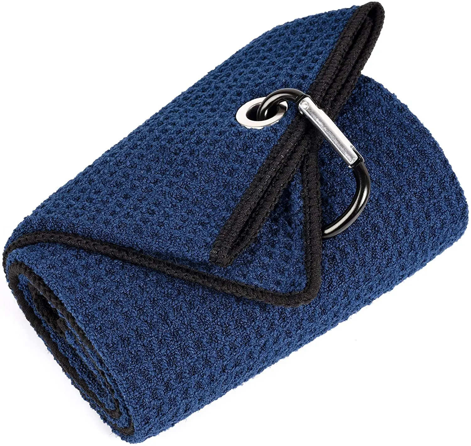 Tri-fold Golf Towel | Premium Microfiber Fabric | Waffle Pattern | Heavy Duty Carabiner Clip