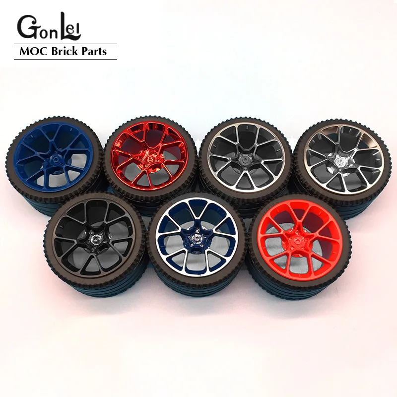 4Pcs High-Tech Wheel Hub RIM WIDE DIA. 62.3X42mm & Tire 81.6x44mm ZR Straight Tread Fit For 42083 MOC Building Blocks Brick Cars