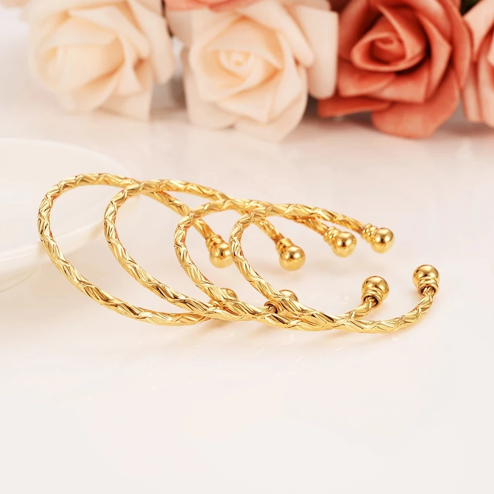 4pcs 24K Baby Bangles Gold Color Dubai Bangles Kids Bracelet Luxury Bracelet Gold anklet Bracelet Child Jewelry Birthday Gift