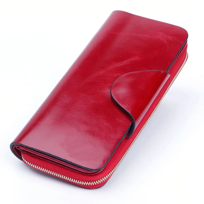 

Hot Sales Women Leather Wallets Female Wallet Zipper Genuine Oil Wax Leather Long Design Lover Women Coin Purse Card Wallets